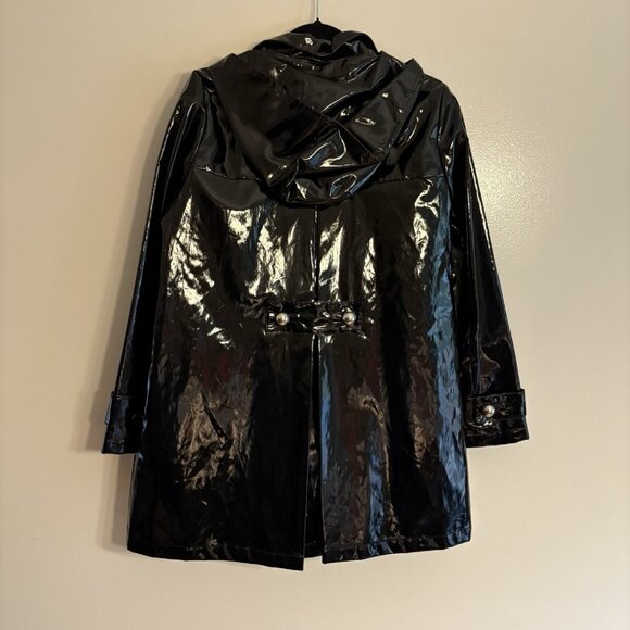 Jane Post Women S Black Snap Front Detachable Hood Iconic Slicker Raincoat NWT - Picture 13 of 15